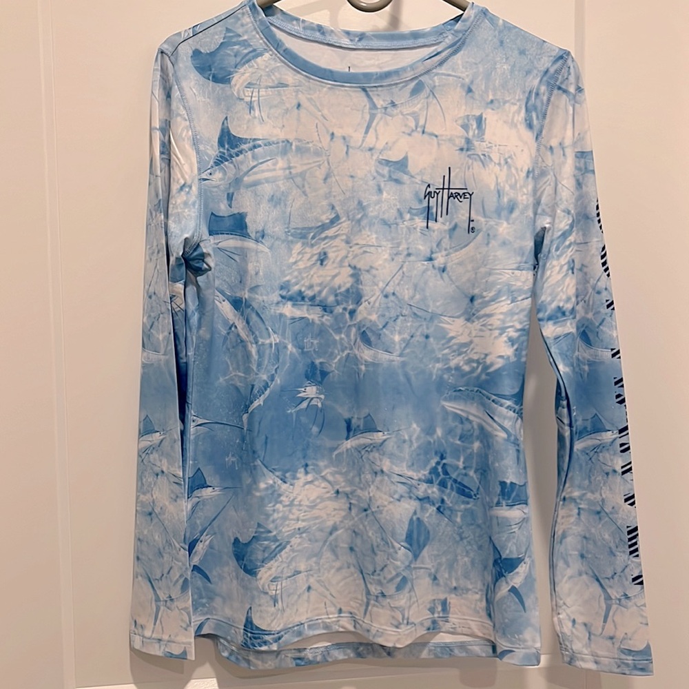 Guy Harvey Long Sleeve Blue Fish Shirt Size S